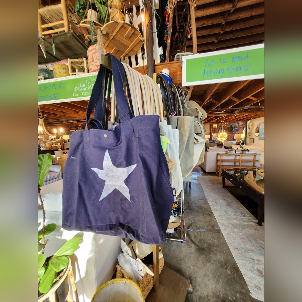 Vintage-Addiction Navy Blue & White Star Canvas Bag